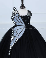 Monarch Butterfly Theme Gown in Black Color with Gray Color Detachable Wings and Belt