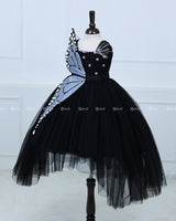 Monarch Butterfly Theme Gown in Black Color with Gray Color Detachable Wings and Belt