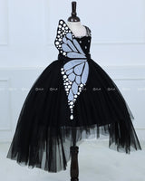 Monarch Butterfly Theme Gown in Black Color with Gray Color Detachable Wings and Belt