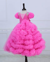 Fuchsia Pink cloudy one side frill gown