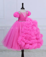 Fuchsia Pink cloudy one side frill gown