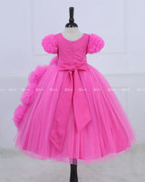Fuchsia Pink cloudy one side frill gown