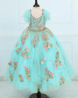 Pale Turquoise Gown with Intricate Handworks