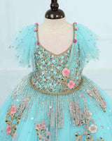 Pale Turquoise Gown with Intricate Handworks