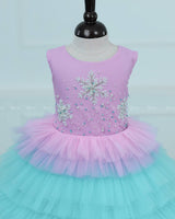 Pink Lavender and Turquoise Blue Layered Tulle Gown