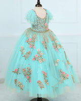 Pale Turquoise Gown with Intricate Handworks