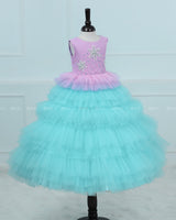 Pink Lavender and Turquoise Blue Layered Tulle Gown