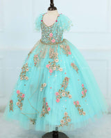 Pale Turquoise Gown with Intricate Handworks