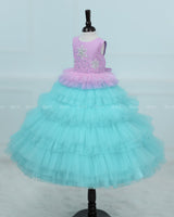 Pink Lavender and Turquoise Blue Layered Tulle Gown