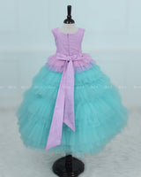 Pink Lavender and Turquoise Blue Layered Tulle Gown