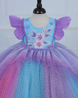Multi Color Gown Featuring Embroidery Bodice With Detachable Tulle Skirt And Flutter Sleeve.