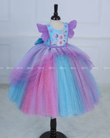 Multi Color Gown Featuring Embroidery Bodice With Detachable Tulle Skirt And Flutter Sleeve.