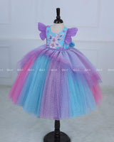 Multi Color Gown Featuring Embroidery Bodice With Detachable Tulle Skirt And Flutter Sleeve.