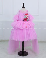 Pink Lavender High Low Layered Gown with Pastel Pink, Pastel Lavender And Mint Green Flowers