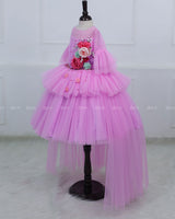 Pink Lavender High Low Layered Gown with Pastel Pink, Pastel Lavender And Mint Green Flowers