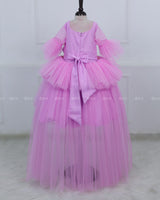 Pink Lavender High Low Layered Gown with Pastel Pink, Pastel Lavender And Mint Green Flowers