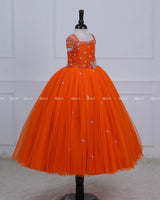 Butterfly Theme Gown in Deep Orange Color With Handwork Detachable Belt