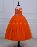 Butterfly Theme Gown in Deep Orange Color With Handwork Detachable Belt