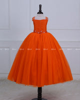 Butterfly Theme Gown in Deep Orange Color With Handwork Detachable Belt