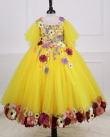 Flair Sleeve Embroidery Gown with Weaving Yoke Pattern and Highlighted Handwork.