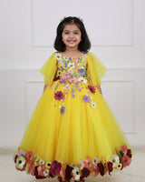 Flair Sleeve Embroidery Gown with Weaving Yoke Pattern and Highlighted Handwork.