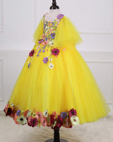 Flair Sleeve Embroidery Gown with Weaving Yoke Pattern and Highlighted Handwork.