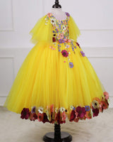 Flair Sleeve Embroidery Gown with Weaving Yoke Pattern and Highlighted Handwork.