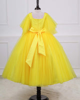 Flair Sleeve Embroidery Gown with Weaving Yoke Pattern and Highlighted Handwork.