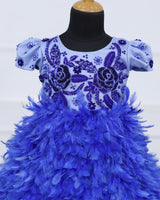 Royal blue feather frock with a beautifully hand-embellished yoke