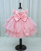 Cotton Candy Frill Sleeve Gown with Fabric Manipulation and Rainbow Unicorn Patches