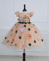 Jungle Animal Prints And Leafy Tulle With Puff Sleeve Gown
