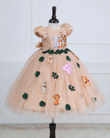 Jungle Animal Prints And Leafy Tulle With Puff Sleeve Gown
