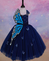 Navy Blue Monarch Butterfly Theme Gown with Detachable Wings & Belt