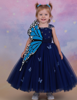 Navy Blue Monarch Butterfly Theme Gown with Detachable Wings & Belt