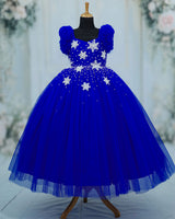 Net Frill-Sleeve Fit & Flare Snow Full-Length Gown with Detachable Bow - Royal Blue (New)