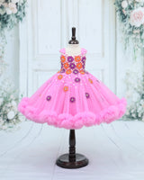 Net Cap Sleeve 3D Hand Crafted Flower Appliques Floral Full Gown - Pink Lavender (New)