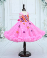 Net Cap Sleeve 3D Hand Crafted Flower Appliques Floral Full Gown - Pink Lavender (New)
