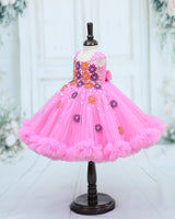 Net Cap Sleeve 3D Hand Crafted Flower Appliques Floral Full Gown - Pink Lavender (New)