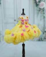 Net Sleeveless 3D Hand Crafted Butterfly Appliques Full Gown - Yellow(New)(Bestseller)