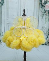 Net Sleeveless 3D Hand Crafted Butterfly Appliques Full Gown - Yellow(New)(Bestseller)