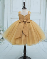 Net Cap Sleeve 3D Hand Crafted Flower Appliques Floral Full Gown - Dark Beige(New)(Bestseller)