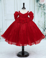 Jimmy Choo Strap Sleeve 3D Petal Flower Floral Full-Length Gown - Red(New)