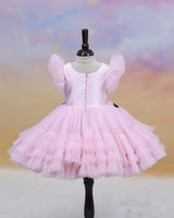 Net Sleeveless Frilled & Layered Mickey Mouse Theme Calf-Length Gown - Baby Pink (New)