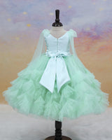 Net Sleeveless with Bow Frill & Layered Aquamarine Theme Full Length Gown - Powder Blue (New)