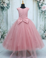 Net Sleeveless Bead, Stone & Sequin Yoke Full-Length Gown - Dusty Rose(New)