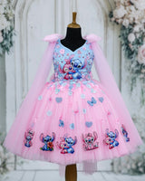 Net Sleeveless Stitch and Angel Knee-Length Fit & Flare Gown for Baby Girl in Icy Blue & Baby Pink (New)
