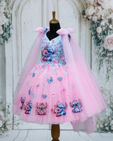 Net Sleeveless Stitch and Angel Knee-Length Fit & Flare Gown for Baby Girl in Icy Blue & Baby Pink (New)