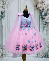 Net Sleeveless Stitch and Angel Knee-Length Fit & Flare Gown for Baby Girl in Icy Blue & Baby Pink (New)