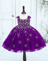 Net Cap Sleeve 3D Floral Appliqué Full-Length Gown for Girl in Dark Purple(New)(Bestseller)