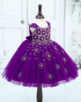 Net Cap Sleeve 3D Floral Appliqué Full-Length Gown for Girl in Dark Purple(New)(Bestseller)